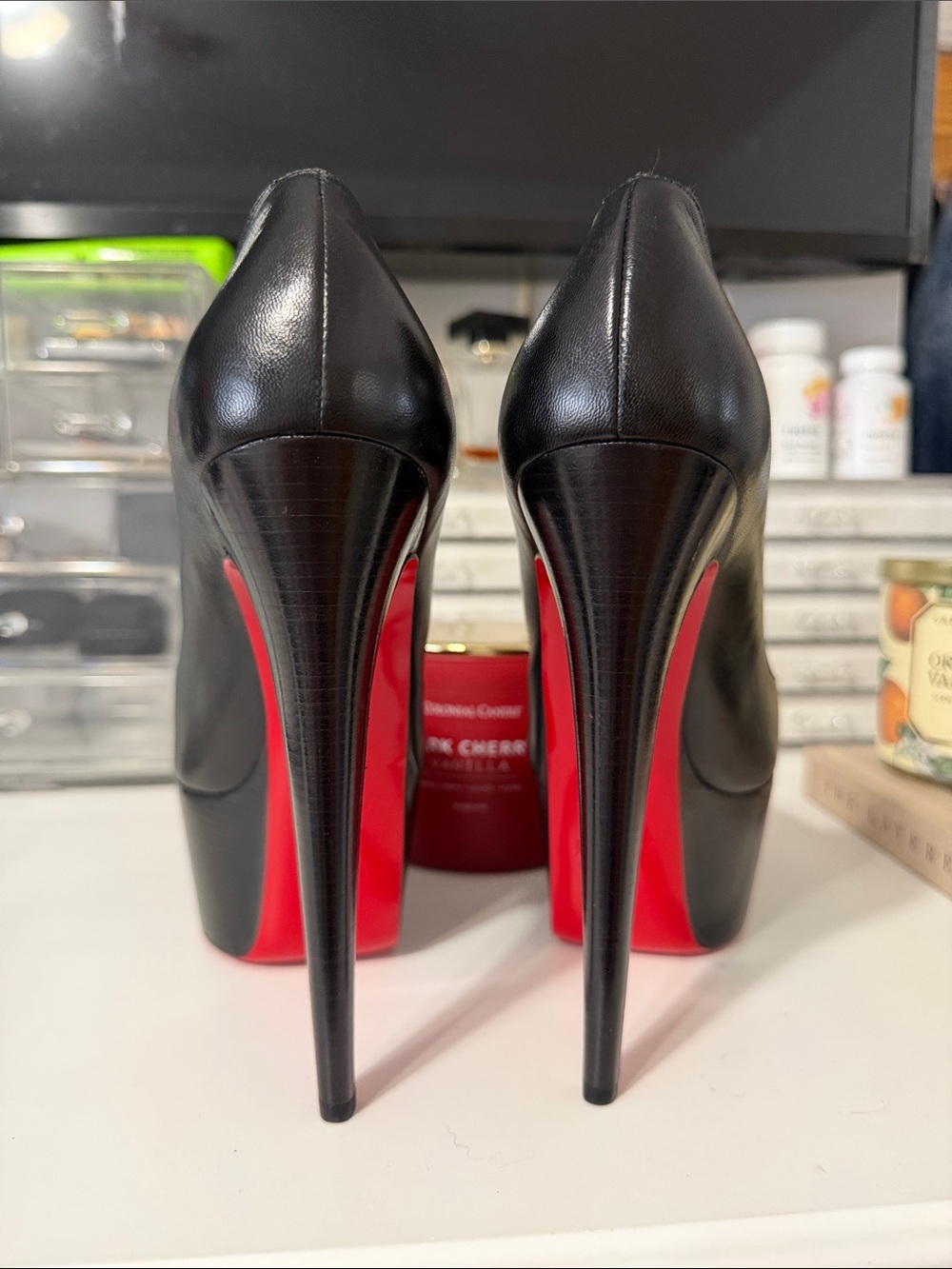Christian Louboutin Black Leather Stiletto Pumps with Red Soles